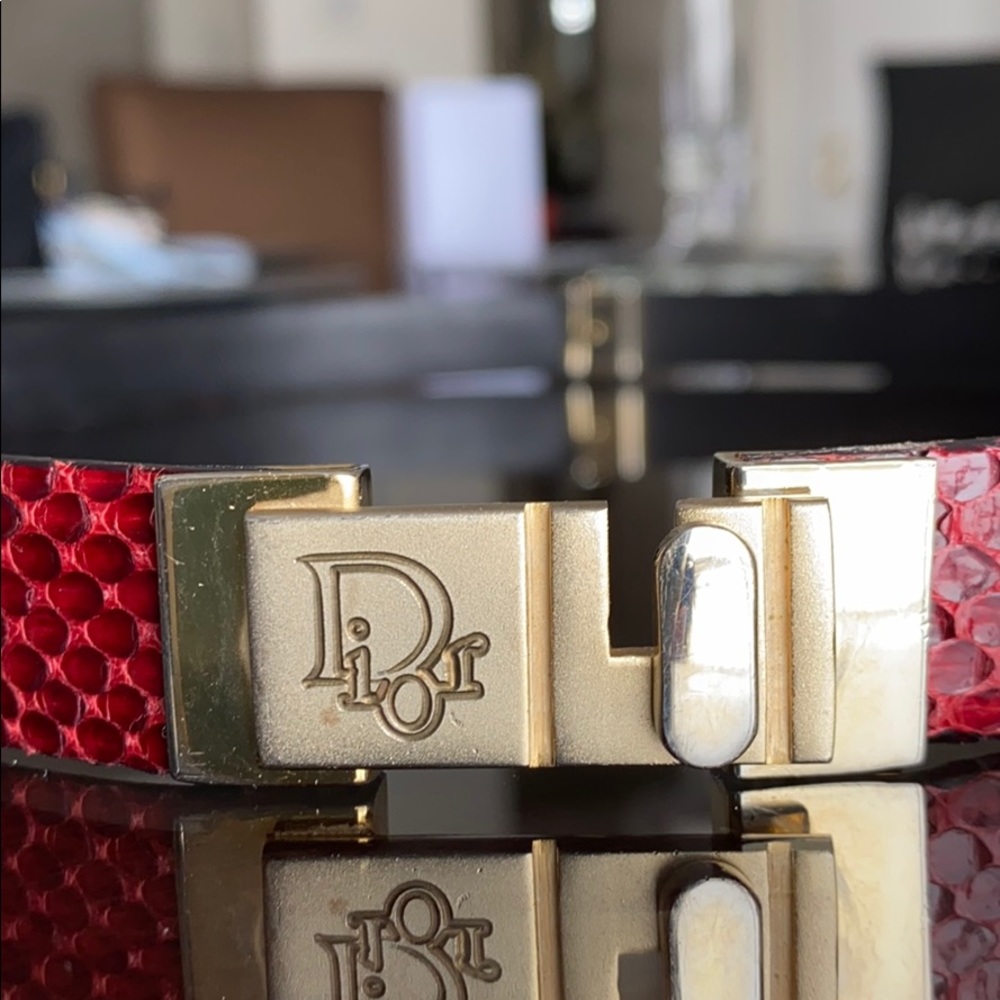 CHRISTIAN Dior red python vintage belt.